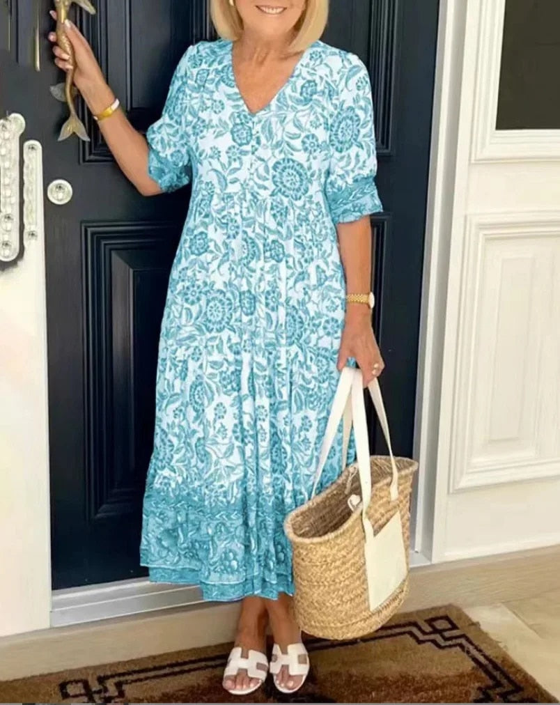 Aude™ - Robe fleurie élégante à col en V 