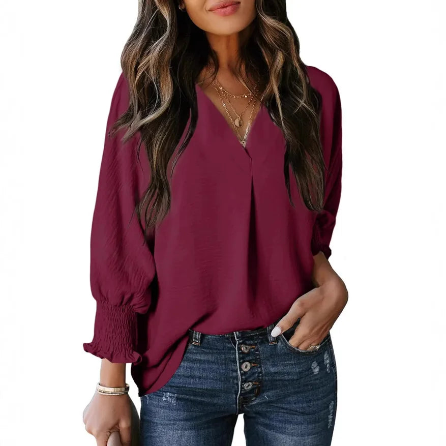 Graceful Comfort 3/4 Sleeve V-Neck Tee