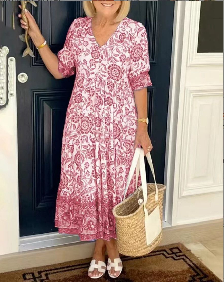 Aude™ - Robe fleurie élégante à col en V 
