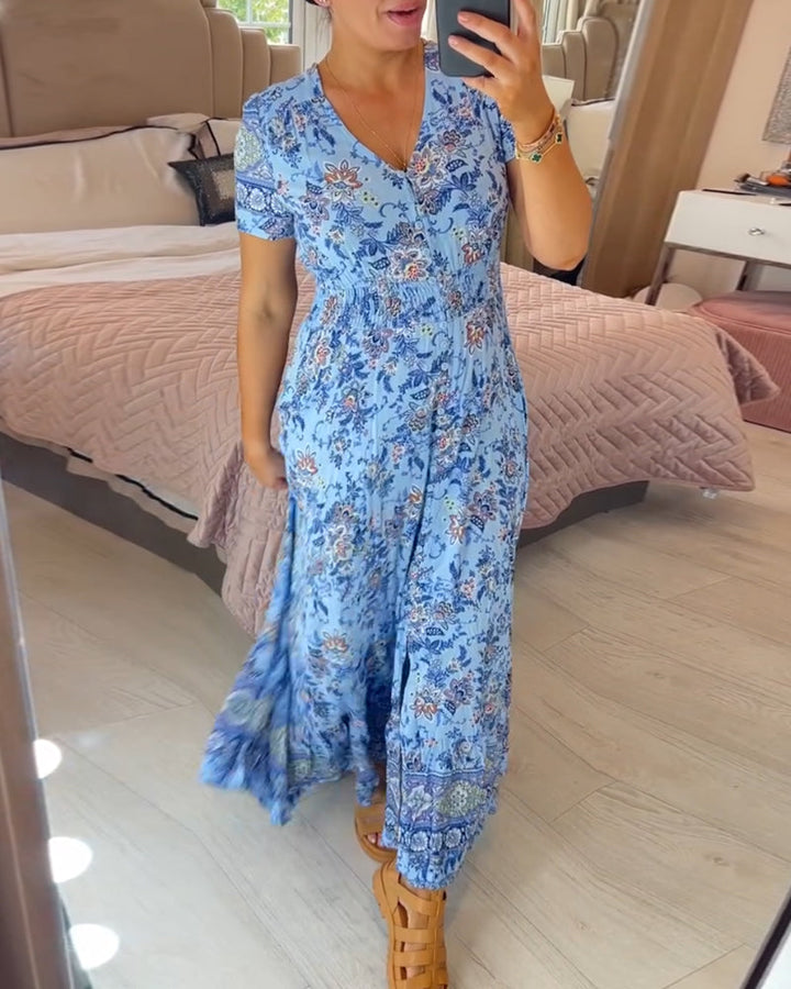 Denise™ - Floral Print Maxi Dress with V-Neck
