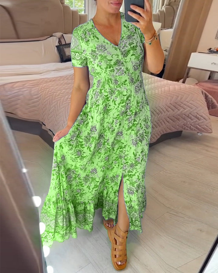 Denise™ - Floral Print Maxi Dress with V-Neck