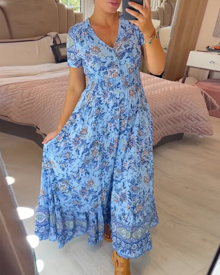 Denise™ - Floral Print Maxi Dress with V-Neck