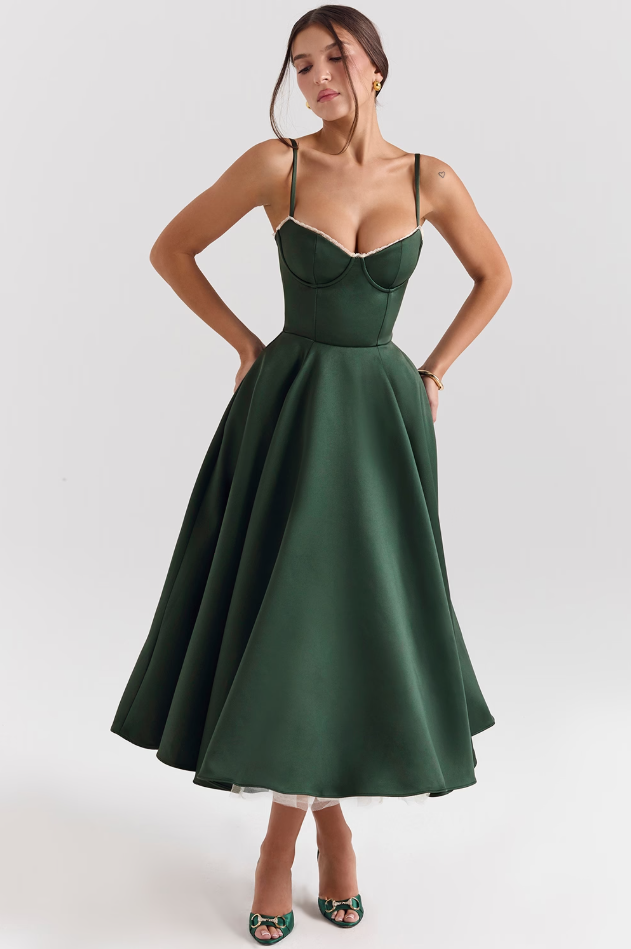Luce - Satin Tulle Midi Dress