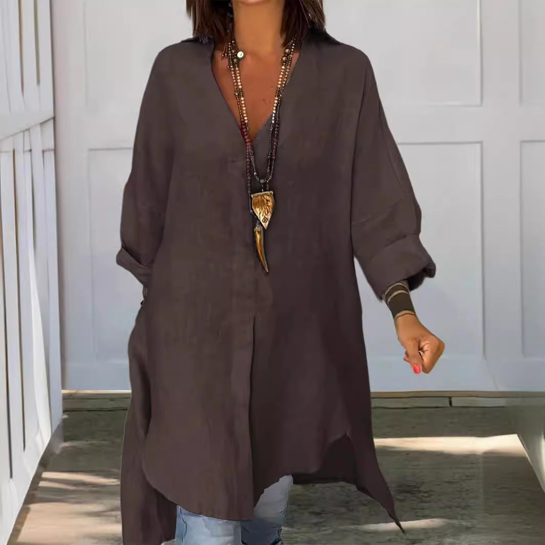 Melis™ - Summer Shirt in Cotton and Linen with V-Neck