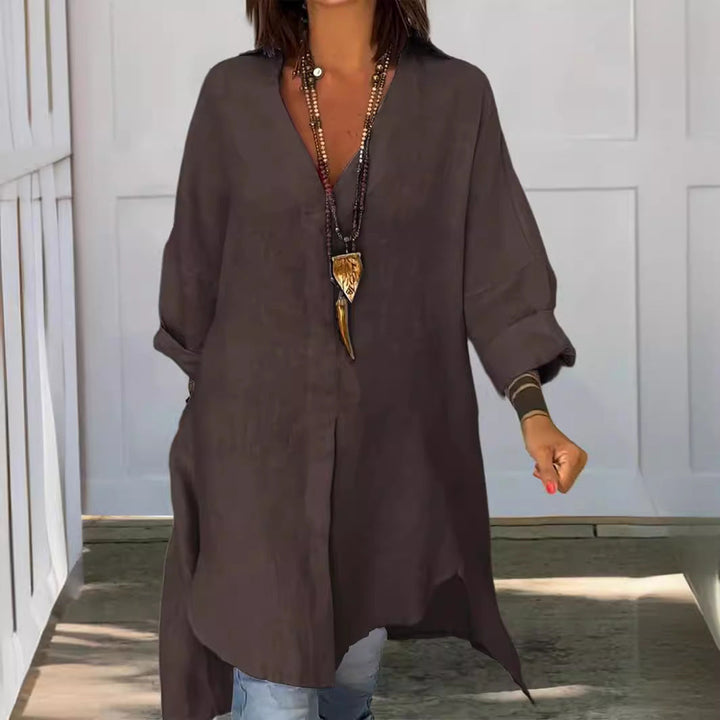 Melis™ - Summer Shirt in Cotton and Linen with V-Neck