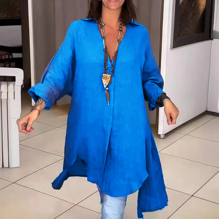 Melis™ - Summer Shirt in Cotton and Linen with V-Neck