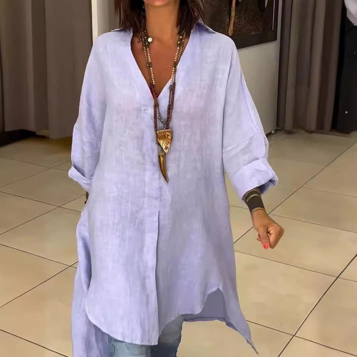 Melis™ - Summer Shirt in Cotton and Linen with V-Neck