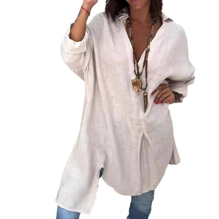 Melis™ - Summer Shirt in Cotton and Linen with V-Neck