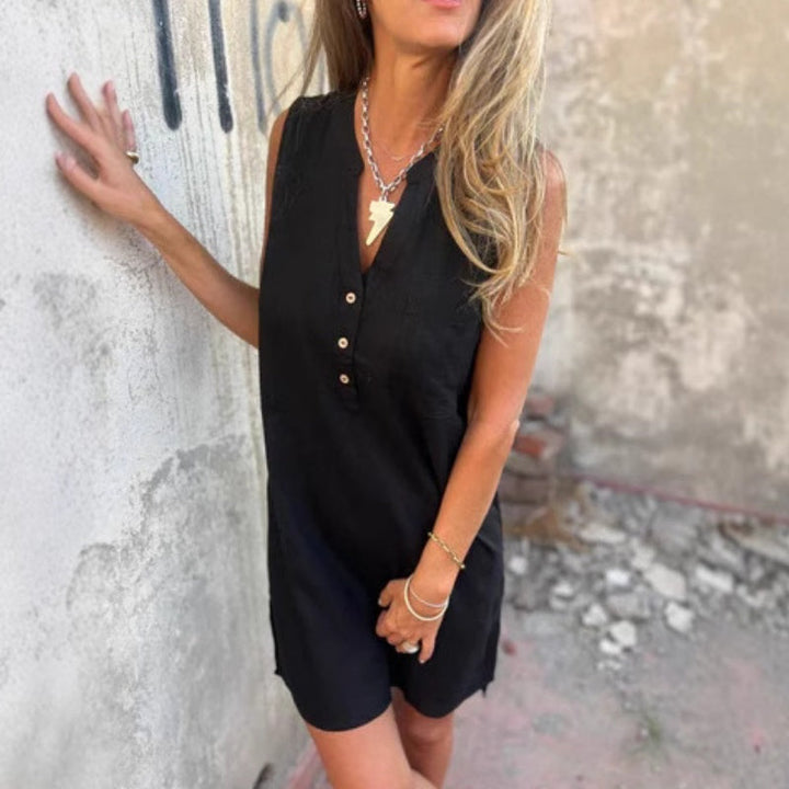 Noelia™ - Sleeveless Button-Up V-Neck Dress for Women