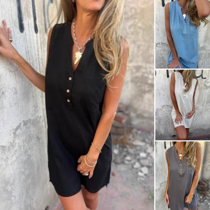 Noelia™ - Sleeveless Button-Up V-Neck Dress for Women