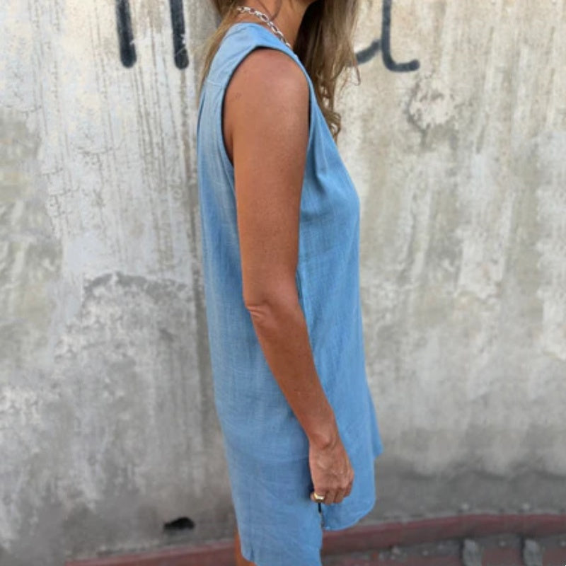 Noelia™ - Sleeveless Button-Up V-Neck Dress for Women