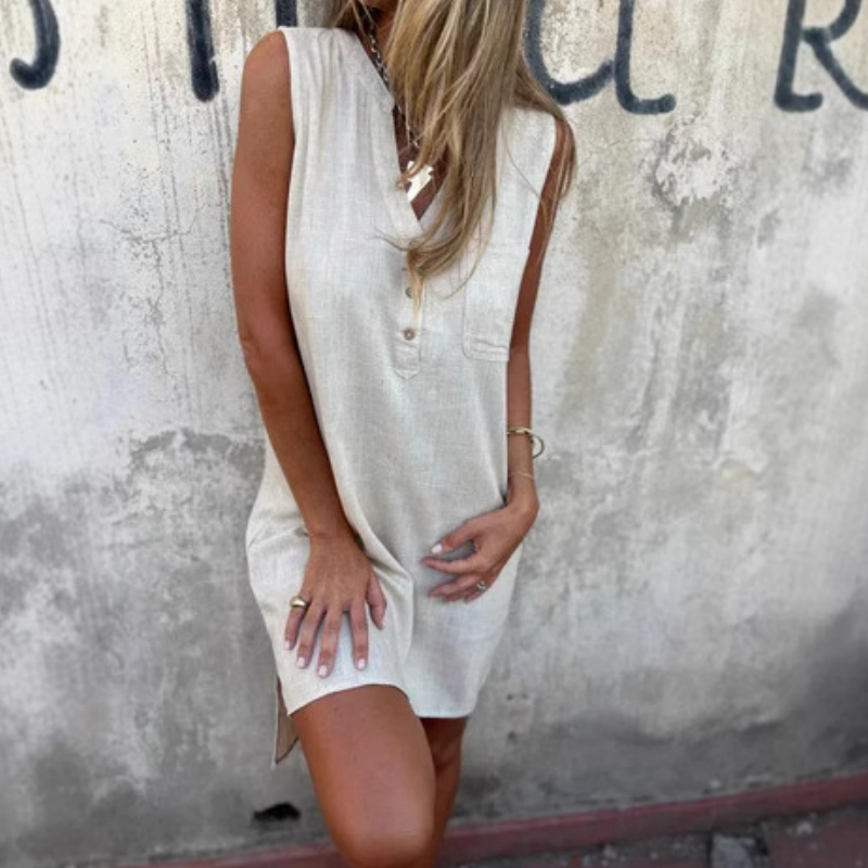 Noelia™ - Sleeveless Button-Up V-Neck Dress for Women