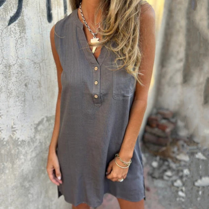 Noelia™ - Sleeveless Button-Up V-Neck Dress for Women