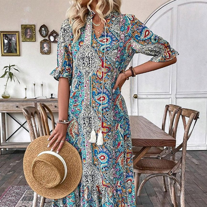 Lise™ - Elegant Boho Dress with Floral Pattern