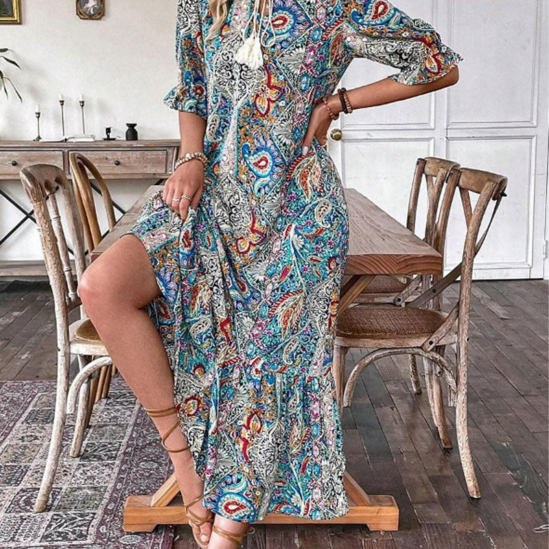 Lise™ - Elegant Boho Dress with Floral Pattern