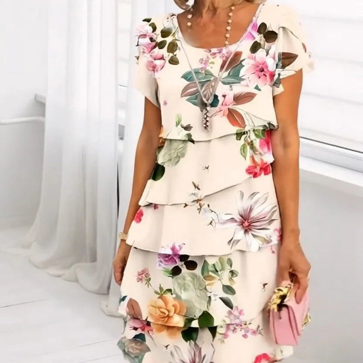 Ella™ - Floral Pleated Ruffle Dress