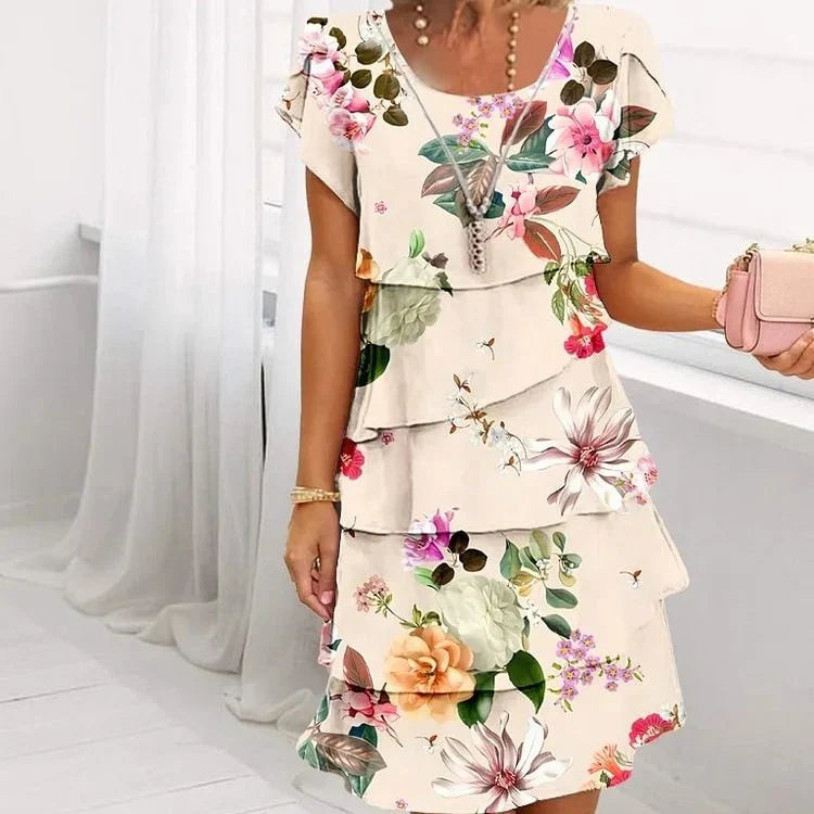 Ella™ - Floral Pleated Ruffle Dress